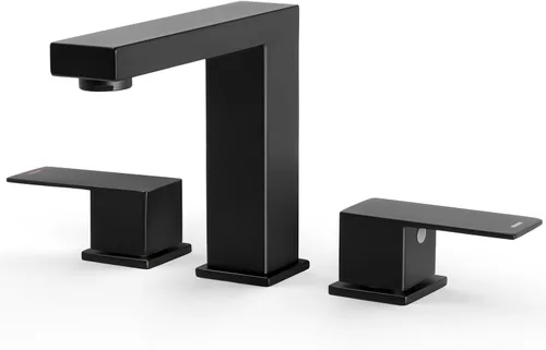 Miniatura 9 de KES Todos los grifos de baño de metal negro de 8 pulgadas, grifo de lavabo de baño generalizado, grifo de tocador de 3 agujeros con mangueras