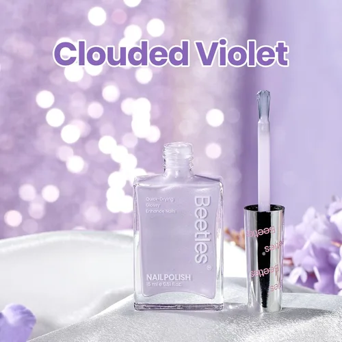 Miniatura 4 de Beetles - Esmalte de uñas morado – Violeta nublado de 0.51 onzas líquidas, esmalte de uñas morado pastel con purpurina de secado rápido para uñas