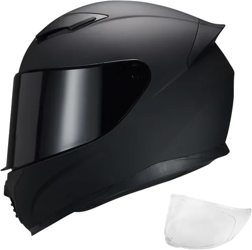 Miniatura 2 de Casco de motocicleta de cara completa WS-607 aprobado por DOT para adultos, con visera transparente/negro/plateado cromado (BB negro plano, L)