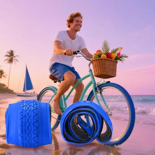 Miniatura 6 de Paquete de 2 neumáticos y tubos de bicicleta Cuiser de playa, 26 pulgadas, 24 x 2.125 pulgadas, 26 neumáticos de bicicleta de playa, rojo o azul
