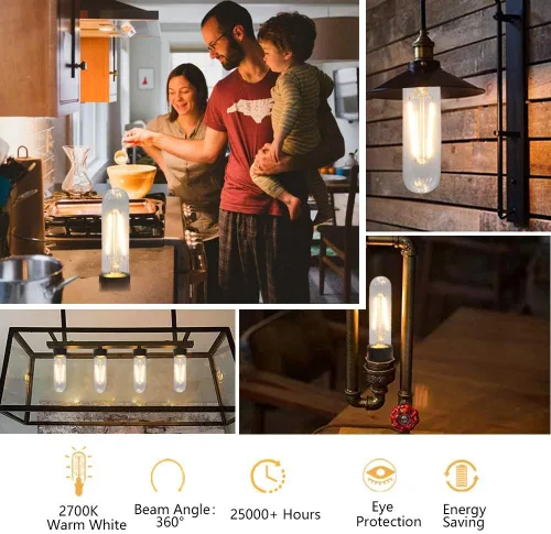 Miniatura 6 de Bombillas LED T10 Edison - Blanco cálido, 2700 K, regulables, estilo vintage, equivalente a 4 W incandescentes de 40 W, base E26, paquete de 3
