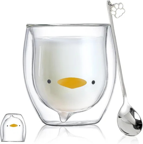 Miniatura 10 de Binoster Tazas Lindas de Oso Kawaii de Vidrio de Doble Pared para Café y Té, Taza de Yogur Divertida, Regalo Novedoso para Mujeres, Sus Amigas