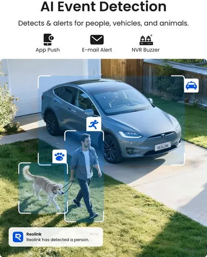 Miniatura 3 de REOLINK Sistema de cámara de seguridad 4K, 4 cámaras de torreta con cable H.265 PoE con detección de vehículos personales, 4K/8MP 8CH NVR con disco