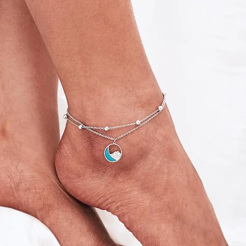 Miniatura 114 de CHIC & ARTSY Tobilleras delicadas de plata de ley S925 para verano, pulsera de tobillo ajustable multicapa para playa, joyería de pie para mujer