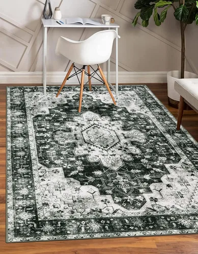 Miniatura 26 de Moynesa Alfombra de pasillo ultra fina lavable de 2 x 6 pies, antideslizante, resistente a las manchas, alfombra vintage que no desprende para Gris