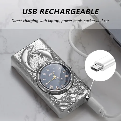Miniatura 4 de BABOBIU Encendedor eléctrico recargable por USB, resistente al viento, encendedor de delfines sin llama, portátil, con linterna portátil, regalo