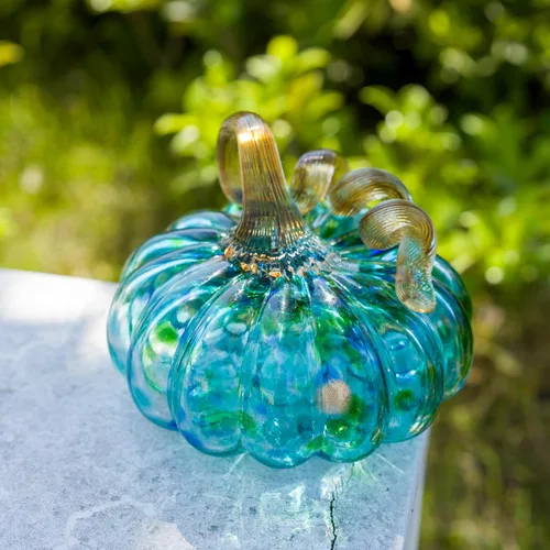Miniatura 5 de QFkris Calabaza de cristal soplada a mano para decoración, 3.4 x 3.5 pulgadas, decoraciones de otoño para el hogar, figura de calabaza de cristal