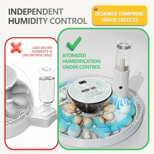 Miniatura 5 de MeeF Incubadora de huevos para incubar 28 huevos, giro automático, humidificador atomizador independiente, con bandejas de huevos de pato y ganso