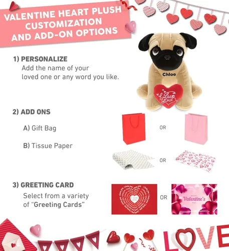 Miniatura 2 de DolliBu I Love You - Peluche de San Valentín con ojos grandes, lindo animal de peluche con corazón rojo y nombre, regalo personalizado para el día
