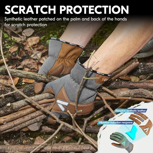Miniatura 5 de Vgo... Guantes de trabajo para hombres, guantes de trabajo de seguridad de cuero, protección contra arañazos, a prueba de espinas, pantalla táctil