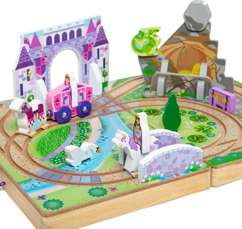 Miniatura 4 de Melissa & Doug 19 piezas de madera para llevar a lo largo de la mesa Kingdom - Carruaje, caballo, unicornio, dragón, más Reino