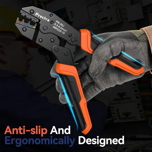 Miniatura 3 de Kit de Herramientas de Crimpado de Terminales de Cable con Nuevo Diseño de Mango, Preciva AWG20-10 Herramienta de Crimpado de Trinquete Aislada