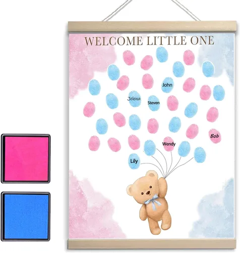 Miniatura 8 de QZCYU Libros de invitados de lienzo con huellas dactilares para revelación de género, decoraciones de baby shower, decoración de fiesta