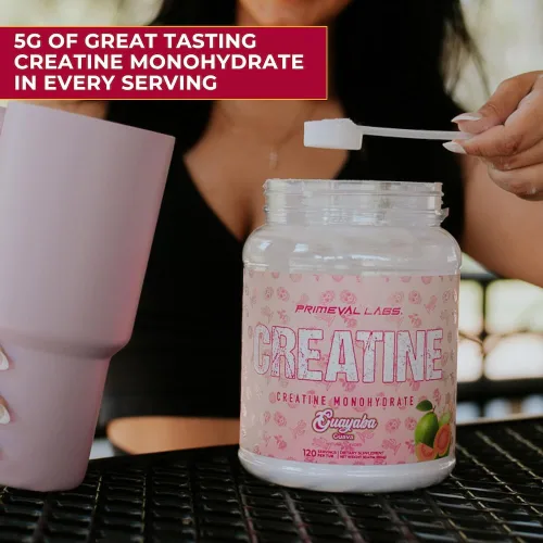 Miniatura 5 de Primeval Labs Clean Creatine Monohydrate Powder Polvo saborizado para fuerza muscular y recuperación Sabores latinos Aqua Fresca Suplemento