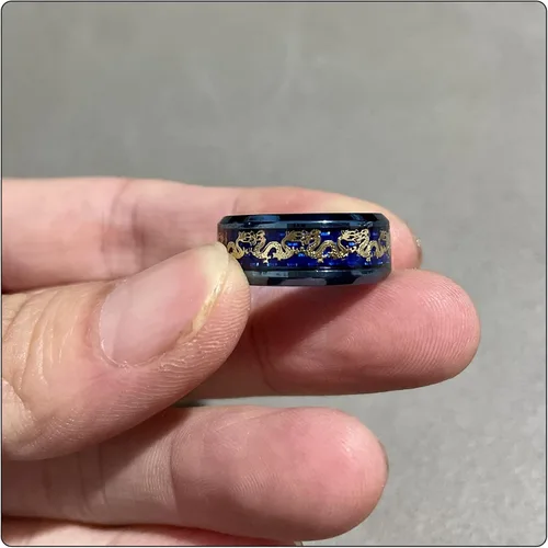 Miniatura 5 de Anillo de banda de fibra de carbono de moda Anillo de dragón de acero inoxidable