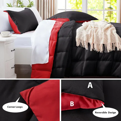 Miniatura 5 de SunStyle Home Juego de edredón de tamaño King – Edredón reversible con costura de caja de 3 piezas, juegos de ropa de cama ligera con 1 edredón