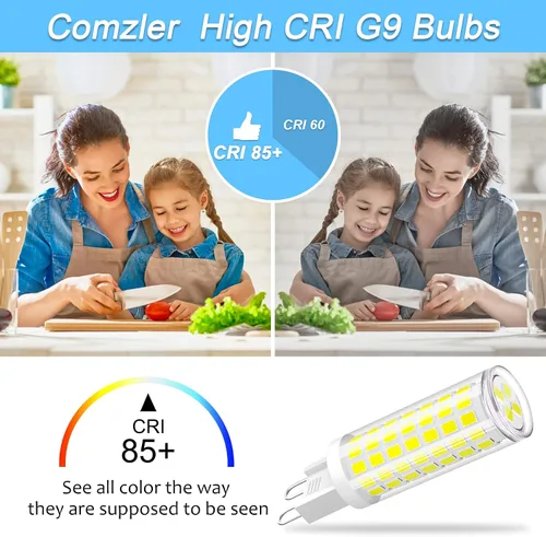 Miniatura 7 de comzler Bombilla LED G9 con base de clavija bi pin G9 de 6 W, luz blanca diurna 6000 K, bombillas G9 para candelabro, base de cerámica, equivalente