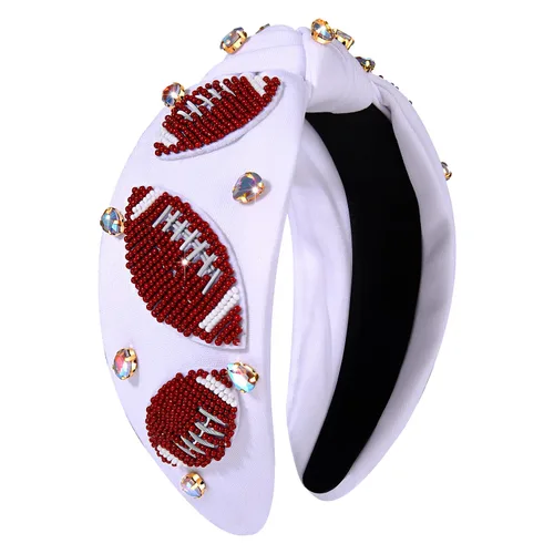 Miniatura 9 de NVENF Diadema de fútbol para mujer, accesorios de fútbol para mamá, diadema anudada con cuentas de fútbol, diadema anudada con diamantes