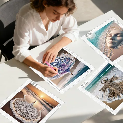 Miniatura 4 de antor Kits de arte de diamantes de playa de 4 piezas para adultos, kits de pintura de diamantes de imitación de forma especial, manualidades
