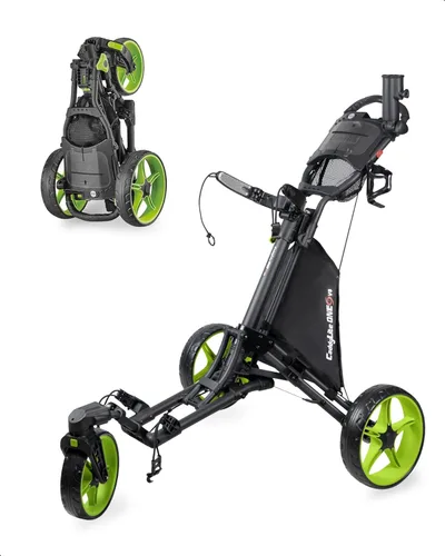 Caddytek CaddyLite ONE-Swivel V8 - Carrito de golf plegable de 3 ruedas con un clic, ligero, con una rueda delantera giratoria de 360°, mango Lima