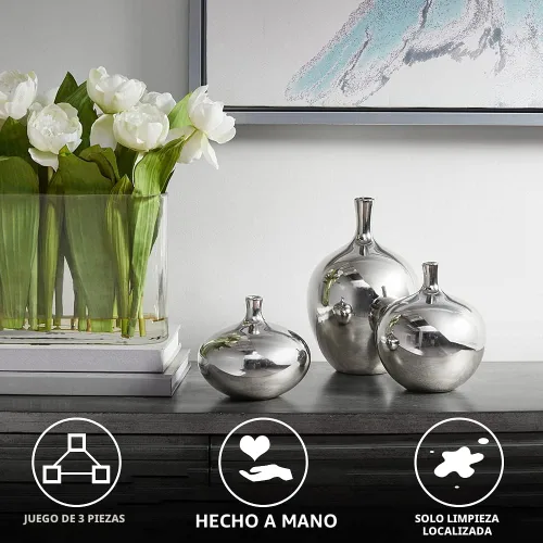 Miniatura 5 de Madison Park Signature Ansen - Juego de jarrón de cerámica hecho a mano para decoración del hogar, decoración de sala de estar con acento metálico