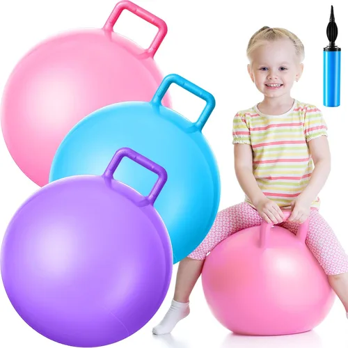 Miniatura 15 de Lewtemi 3 pelotas rebotadoras de 29 pulgadas con asa, bola de salto de tolva al aire libre y bomba de aire para ejercicio deportivo