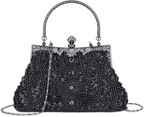 Baglamor Bolso de estilo vintage de moda con cuentas de lentejuelas bolso de noche de boda bolso de fiesta de diamantes de imitación bolso de
