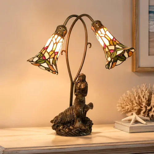 Miniatura 2 de Bieye L10625 Lámpara de mesa con diseño de sirena y lirio, estilo Tiffany, 20 pulgadas de alto