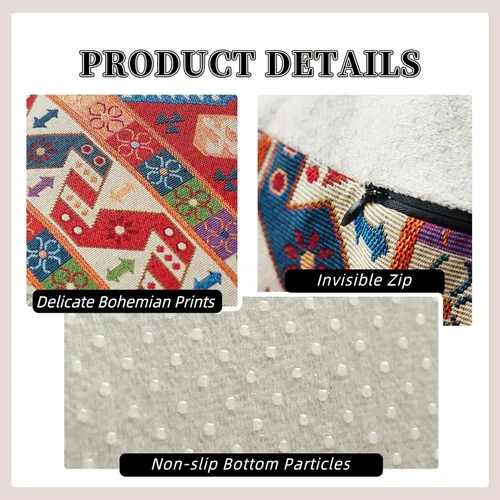 Miniatura 5 de Funda de puf bohemio sin relleno, reposapiés otomano, taburete indio mexicano, puf, almacenamiento para sala de estar, decoración de dormitorio Boho