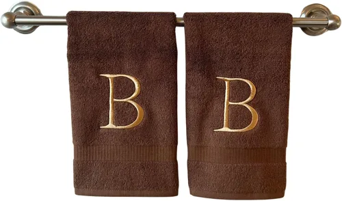 Miniatura 286 de Toalla de mano con inicial beige para baño, toalla bordada decorativa de calidad de hotel de lujo con monograma para tocador, spa, certificado
