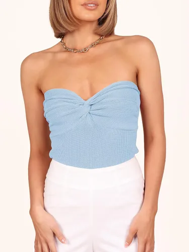 Miniatura 8 de ANRABESS Camiseta sin tirantes para mujer, sexy, de punto acanalado, nudo torcido, bandeau, sin mangas, corsé Y2K