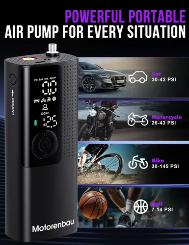 Miniatura 7 de Compresor de aire portátil para inflado de neumáticos, mini bomba de aire inalámbrica portátil con medidor de presión digital, inflado rápido de 150
