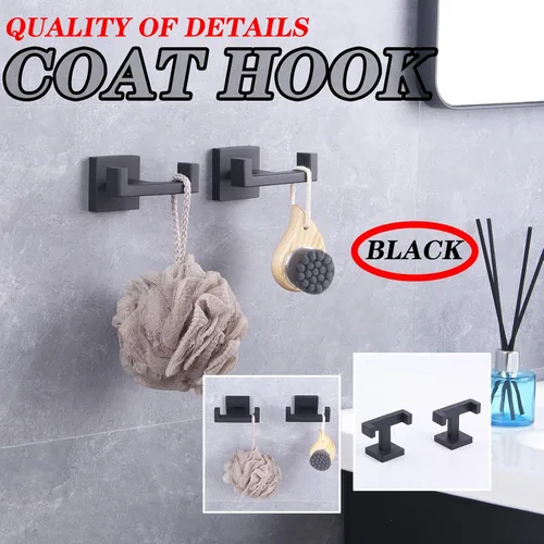 Miniatura 2 de GERZWY Gancho doble para toallas de baño negro mate de acero inoxidable para abrigo/bata para baño, cocina, estilo moderno de hotel, montado