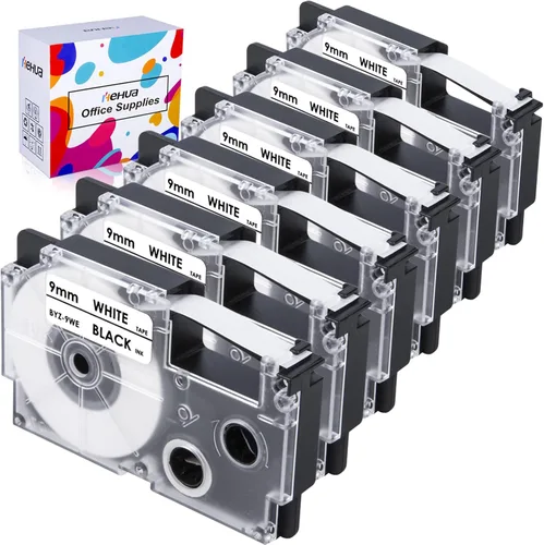 Miniatura 9 de Hehua Paquete de 4 cintas de etiquetas de repuesto compatibles para Casio XR-9WE XR9WE XR-9WE2S Cinta de etiquetado de 0.354 in 3/8 negro sobre