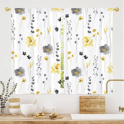Miniatura 8 de Gibelle Cortinas de cocina rústicas de eucalipto estilo granja boho florales botánicas de salvia hojas verdes pequeñas y cortas para ventanas