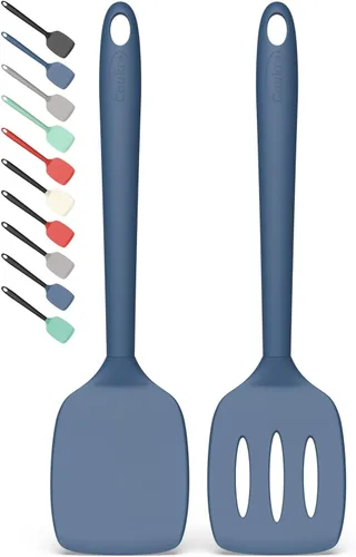 Miniatura 15 de Coukre Juego de 2 espátulas de silicona, resistentes a altas temperaturas, libres de BPA, espátulas de cocina, volteadoras sólidas y ranuradas