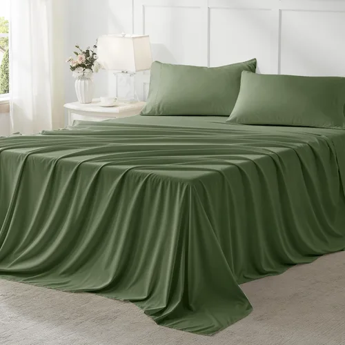 Miniatura 6 de Anluoer Juego de cama en una bolsa de 5 piezas tamaño individual, color verde oliva con sábanas, juegos de ropa de cama para todas las estaciones 05