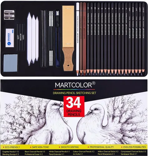 Miniatura 10 de MARTCOLOR Juego de lápices de dibujo, 12 lápices de grafito (14B - 2H), ideal para dibujar arte, bocetos, sombreado, lápices de artista