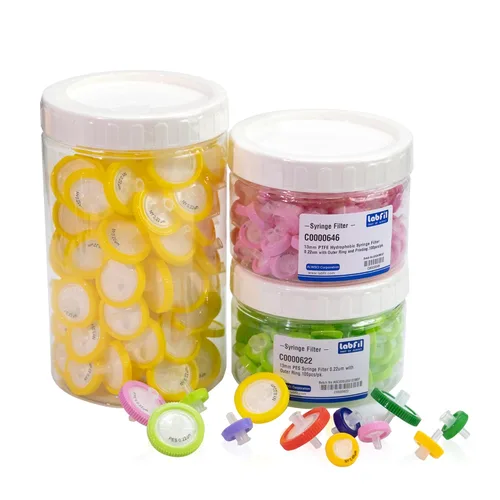 Miniatura 5 de 100 filtros de jeringa, filtración hidrofóbica de PTFE, 0,22 um micrones, tamaño de poro, 0.512 in, diámetro de membrana, disco de membrana de PTFE
