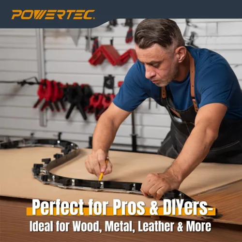 Miniatura 5 de POWERTEC Regla de plantilla de curva flexible de 37 pulgadas, curva de madera, tira de perfiles de carpintería, herramienta de plantilla de acero