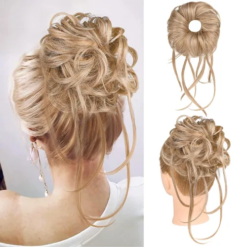 Miniatura 15 de HOOJIH Pieza de cabello estilo moño desordenado - Extensiones de cabello superlargas estilo moño rizado, envoltura de cabello ondulado, accesorio