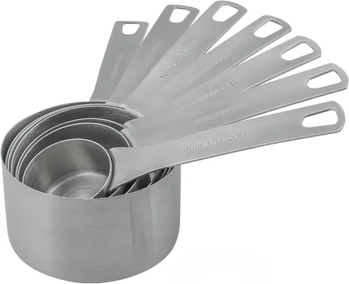 Juego de tazas medidoras para herramientas de cocina y hornear, juego de tazas medidoras de acero inoxidable 18/8 (304), material de acero