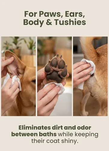 Miniatura 7 de Toallitas de aseo para perros de Pogi – Toallitas hipoalergénicas para mascotas para patas, cuerpo y trasero – Limpieza e hidratación, aroma a té