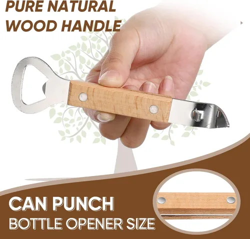 Miniatura 4 de 2 abrelatas magnéticas de botellas y latas con mango de madera, imanes de acero inoxidable para perforar latas para cervezas, bebidas, adecuado