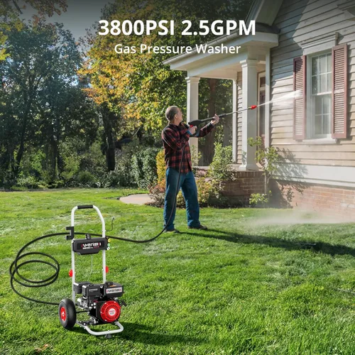 Miniatura 2 de Lavadora a presión de gas 3800 PSI 2.5 GPM, motor OHV de 212cc, lavadora de alta resistencia con 5 boquillas y ruedas de 10 pulgadas, portátil