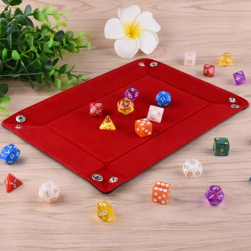 Miniatura 5 de SIQUK Bandeja de Dados de Doble Cara Plegable Rectangular de Cuero PU y Portadados de Terciopelo Burdeos