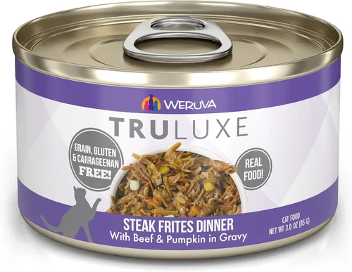 Weruva TruLuxe Alimento para gatos, carne fritas de carne con carne de res y calabaza en salsa, lata de 3 onzas (paquete de 24)