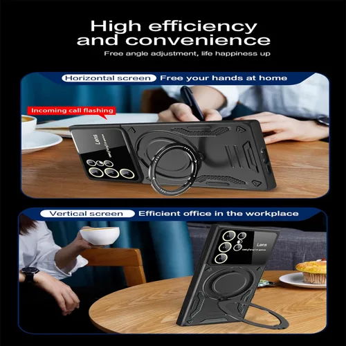 Miniatura 4 de Funda para Samsung Galaxy S22 Ultra con protector de lente de cámara, [compatible con MagSafe] con función atril protección de grado militar a Rojo