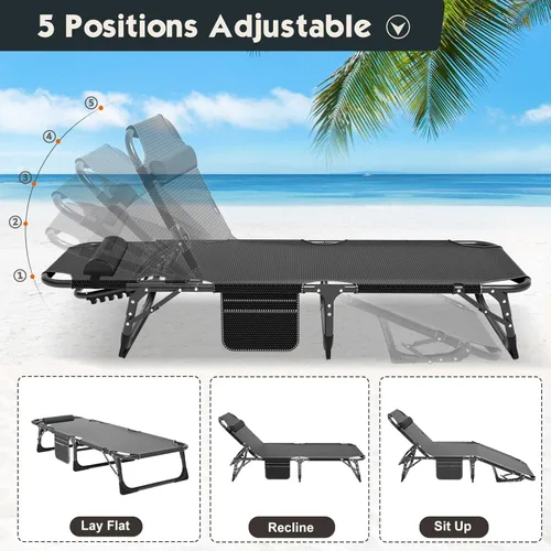 Miniatura 6 de MOPHOTO Silla de Descanso Plegable de 5 Posiciones, Catre Plegable, Silla de Descanso Portátil para Exteriores para Bronceado Solar, Perfecta