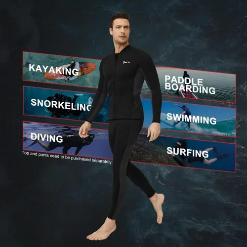 Miniatura 4 de GoldFin Pantalones de neopreno para hombre, 0.079 pulgadas, de neopreno, pantalones de meter, para deportes acuáticos, buceo, surf, natación, Negro